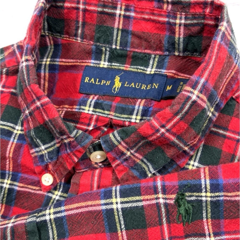 Polo Ralph Lauren Button Shirt Men M Red Green Blue Plaid Pony Logo Oxford Prep